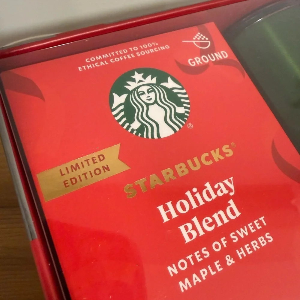 Starbucks Holiday Blend Coffee & Green Stainless Steel Tumbler Gift Set